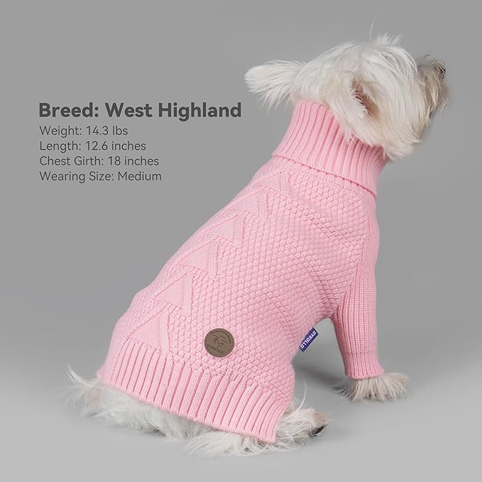 cyeollo Small Dog Sweater with Long Sleeves, Warm Turtleneck Knitwear Dog Clothes Girl Puppy Sweaters for Small Dogs Cats Apparel, Pink, S