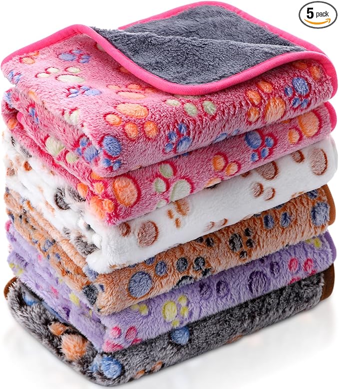Moukeren 5 Pcs Waterproof Guinea Pig Blankets Winter Small Animal Fleece Blanket Pet Soft Warm Sleep Mat Pad Cover Guinea Pig Cage Liners for Ferret Hamster Rabbit Chinchilla (Paw Print,12 x 12'')
