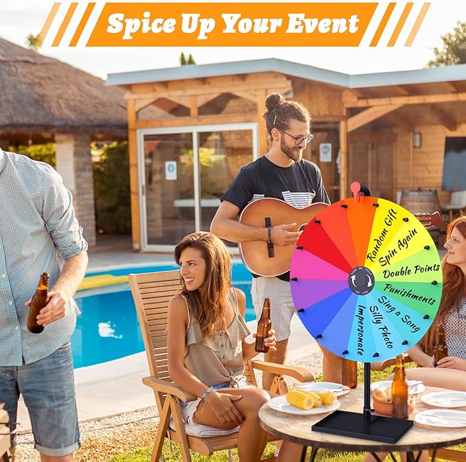24" Prize Wheel, 14 Slots Color Spinning Prize Wheel for Tabletop, Heavy Duty Spinning Wheels with Tray, Markers, Eraser, Roulette Wheel of Fortune, Spinning Wheel for Prizes