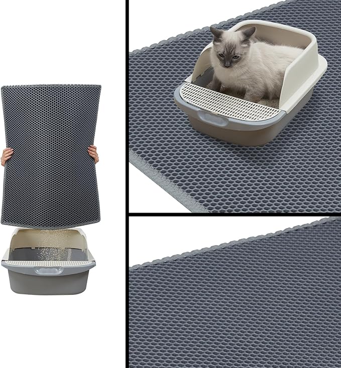 Cat Litter Mat, Litter Box Mat, Large Double Layer Waterproof Proof Trapping mat, Non-Slip Design, Kitty Litter Rug, Cat Supplies, Easy to Clean, 24x15 Inch, Grey, Pack of 1