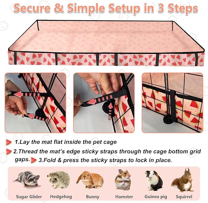 Waterproof Guinea Pig Cage Liners, Washable & Reusable Small Animal Cage Mat, for Rabbit, Hamster, Chinchilla, Hedgehog (Watermelon),C&C 48x48 inches