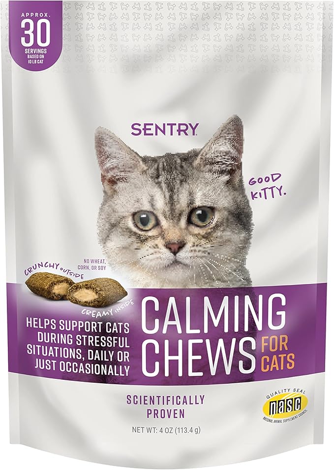 Sentry Calming Chews for Cats, Calming Aid Helps to Manage Stress, With Pheromones That May Help Curb Destructive Behavior, Calming Health Supplement for Cats, 4 oz.