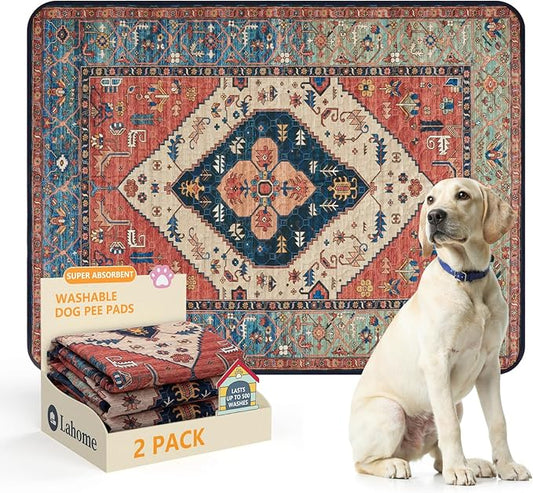 Lahome Reusable Washable Puppy Pads - 2 Pack Super Absorbent & Waterproof Dog Training Mats for Potty, Crate and Floor - Leakproof Pee Pads with Non-Slip Backing (Red, 36"x48")