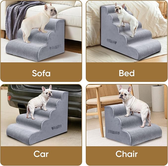 PAWSCRAT Pet Stairs for Dogs 5-Step, 22.8" H Pet Stairs for High Bed, Couch Sofa & Chair, 30D Material Soft Foam Dog Steps with Non-Slip Bottom Surface Removable Washable Cover, LightGrey