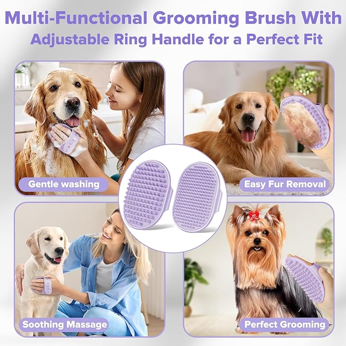 Augwind 6PCS Pet Grooming Kit for Dogs, Cats and Horses | Dog Washing Gloves | Cleanroom Gloves | Dog Bath Brush | Dog Bath Gloves | Dog Shampoo Brush | Dog Bath Supplies (Purple)