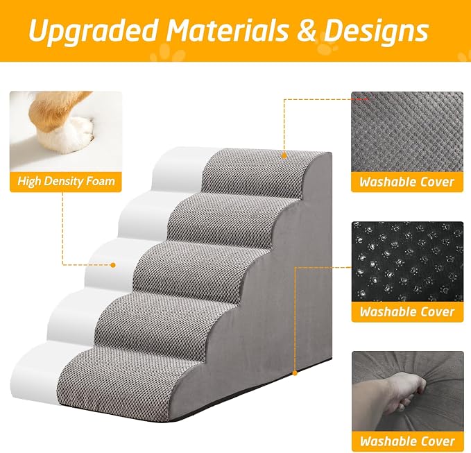 25" H Dog Stairs for Small and Medium Dogs 5-Step Ramps for High Beds and Couch Non-Slip Extra Wide Pet Stairs for Old Dogs and Puppy and Cat - Stable & Durable with Machine Washable Cover Indoor