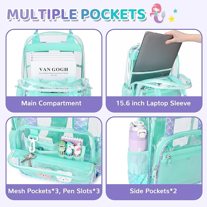 MOONBABY Small Clear Backpack for School Transparent Bookbag for Kids Heavy Duty PVC See Through Backpack Stadium Approved