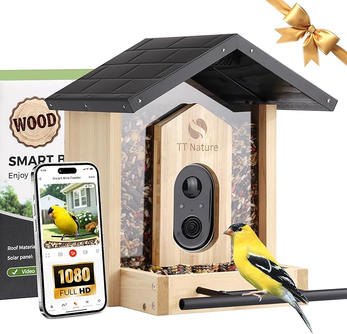 TT Nature Bird Feeder with Camera, Upgraded 1.5L Smart Birdhouse Al Identify for 10000 Plus Species, Auto Capture & Real-time Notifications, Ideal Gift for Bird Lovers (Iron Roof)