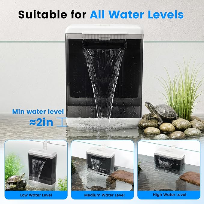 AQQA Turtle Filter for 20-40 Gallon Tank,Low Water Internal Aquarium Filter | Quiet Full Copper Motor, Replaceable Filter Sponge & Bio Sponge, Dual Mounting, 132 GPH, 5V Low Voltage
