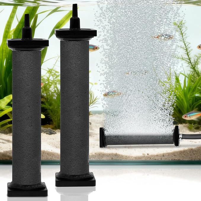 AquaMiracle New Innovative Rubber Air Stone | Air Bubbler | Oxygen Air Diffuser | for Pond Aerator | Pond Aeration | for Large Aquarium | 8”x1.25” | 2-Pack