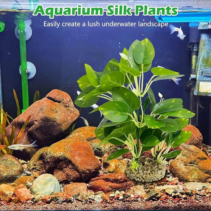 Hamiledyi Silk Aquarium Plants 8.7" Tall Artificial Green Plants for Fish Tank Aquarium Fake Aquatic Plant Lifelike Water Grass Ornament for Fish Tank(2PCS,Style A)