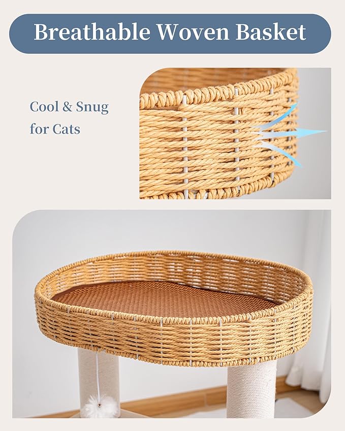 Modern Cat Tree for Large Cats, Modern Cat Tree Tower with Wide Shelves Cotton Scratching Posts, Super Sturdy Base, Cozy Perches, and Interactive Toys for Indoor Kittens 31-Inch