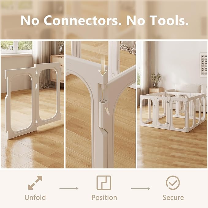 Acrylic Clear Dog Playpen Indoor with Door, 26'' H Transparent Dog Play Pen for Small Dogs, No-Connector Modular Puppy Playpen with Integrated Suction Cups Base, 8 Panels, White