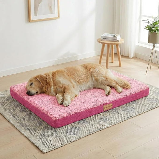 Patas Lague Orthopedic XL Dog Bed Large Sized Dog 48''X30'', Soft Waterproof Egg Crate Foam Large Pet Crate Beds Mat with Removable Washable Cover and Non-Slip Bottom, Pink