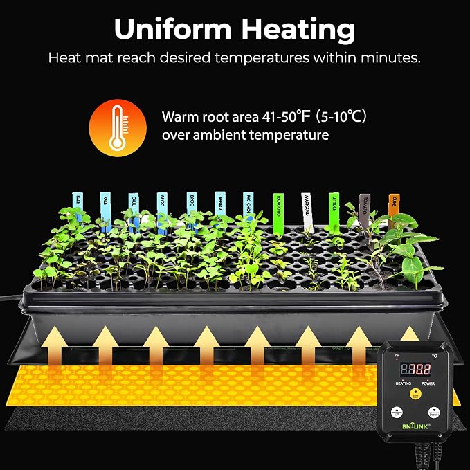 BN-LINK 20" x 20.75" Seedling Heat Mat with Thermostat Controller Combo Set | Plant Heating pad for Seed Starting with Temperature Control, Warming Mat for Indoor Growing, Plants Germination, ETL Listed