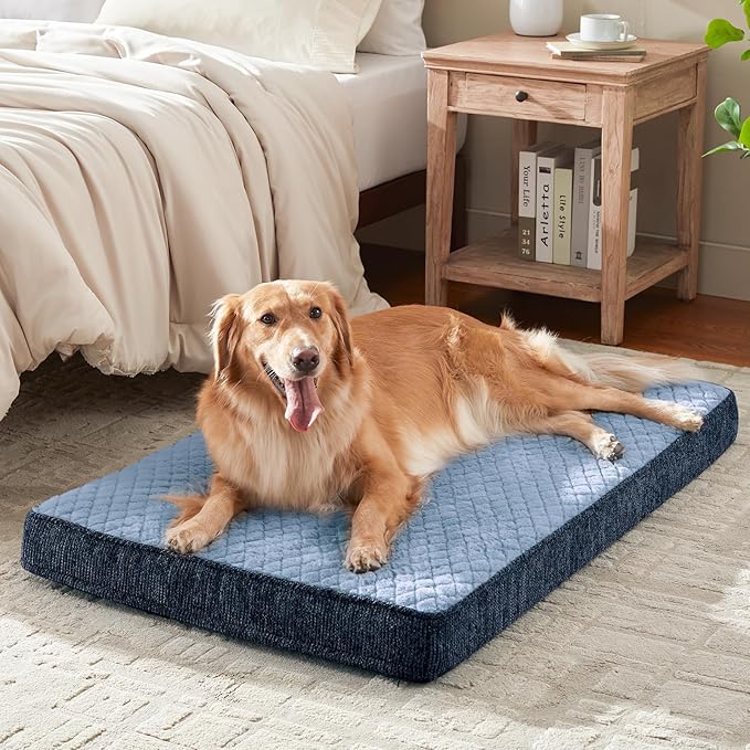 JOEJOY Orthopedic Dog Bed for Large Dogs, Washable Dog Crate Bed Large Sized with Removable Cover, Egg Memory Foam Big Pet Beds, Blue, 35"x22"