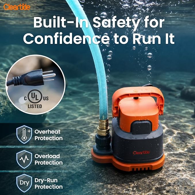Submersible Utility Water Pump, 2760 GPH Portable Sump Pump with Copper Motor, Plug and Work for Pond, Garden Watering, Pool Transfer, Hot Tub Emptying