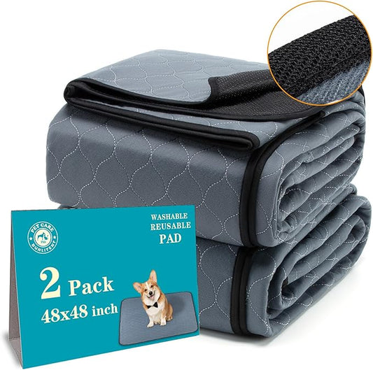 Washable Pee Pads for Dogs 48" x 48", 2 Pack, Reusable Puppy Pads, Dog Training Pads with Quick Dry, Large Anti-Slip Whelping Pad for Pet, Playpen, Incontinence, Housebreaking