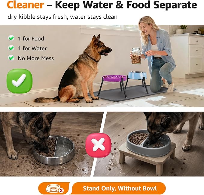 LOOBANI Elevated Dog Bowl Stand: Adjustable Width Anti-Slip Raised Dog Bowl Stand Feeder for Adult, Seniors, Older, Arthritis Dogs, Fits for Bowls Width 8.2"-11" (Without Bowls) Black Large 2 Pack