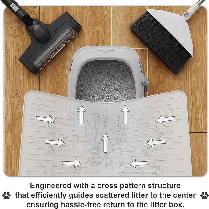 OHMO Cat Litter Mat Large Trapping Mat Premium Silicone Rubber 23.5x16 Semi Clear, Waterproof and BPA Free Kitty Litter Box Mat, Easy to Clean and Keeps the Floor Tidy