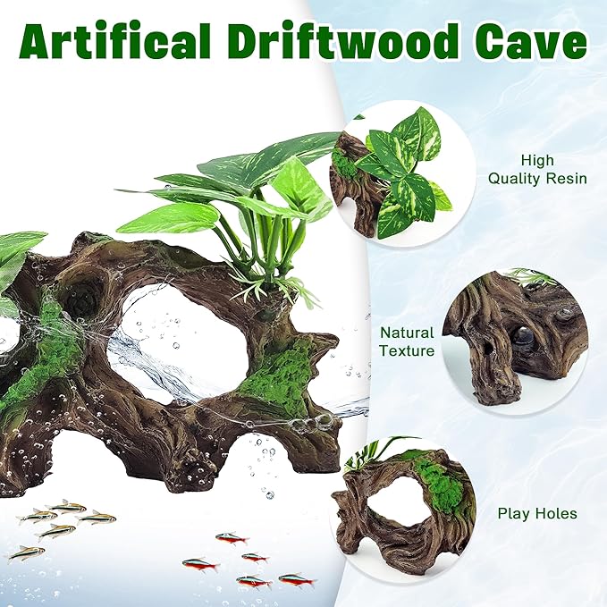 Kaiyuan Dynasty 7Pcs Driftwood Cave Decor Reptiles Betta Fish Tank Accessories Aquarium Plants Decoration Ornaments