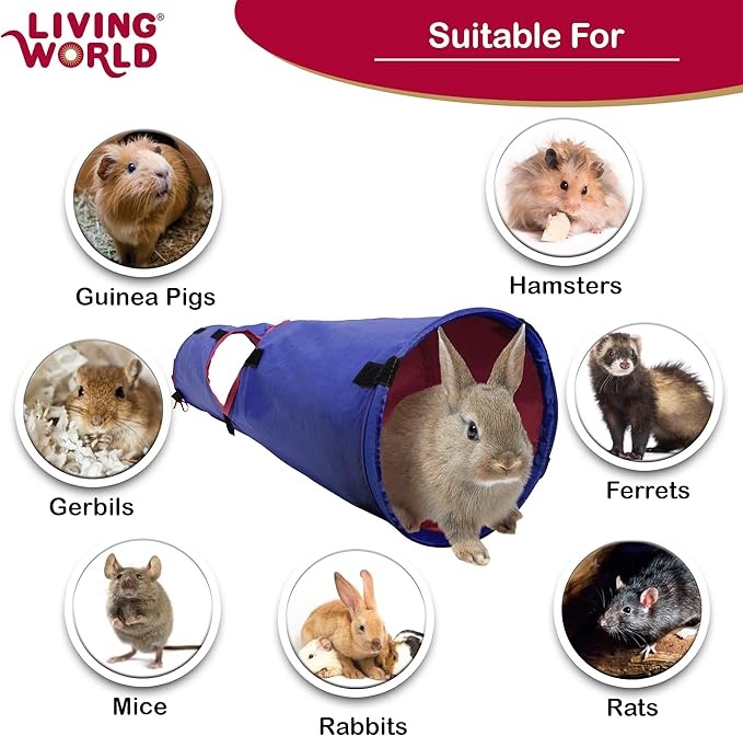 Living World Pet Tunnel, Small Animal Tunnel for Rabbits and Guinea Pigs, Blue/Red, 61397