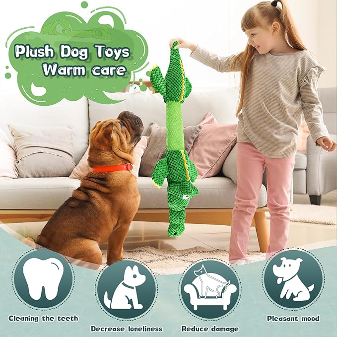 WOWBALA Interactive Squeaky Dog Chew Toy, Ideal Dog Toys for Small, Medium & Large Dogs, and Tug of War Lovers - Stuffed Plush Crocodile -Shaped Pet Toys