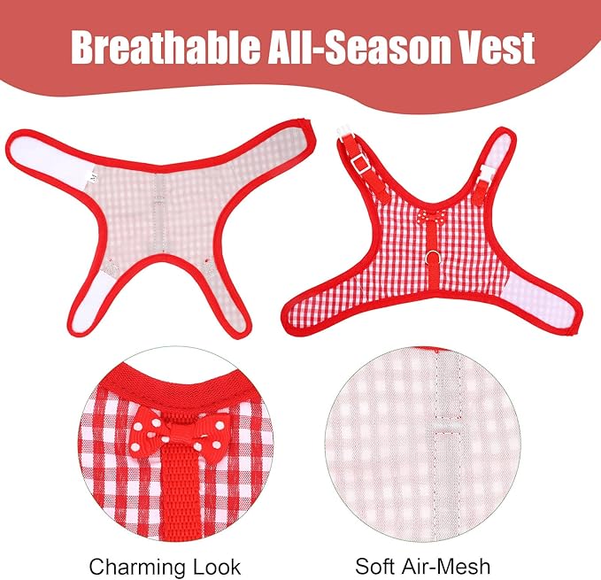 Guinea Pig Harness and Leash,Adjustable Guinea Pig Harness,Elastic Guineas Pigs Leash and Harnes,Ideal for Pet Hamster Squirrel Animals & Safe Pet Supervision(Red Plaid)