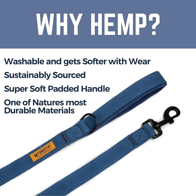 Pawsitive Hemp Leash - 5ft Long, with a Padded Handle for Extra Comfort. Made from Durable, Machine Washable Hemp; Yellow