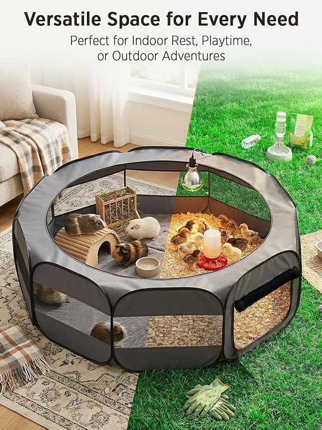 UWE Extra Large Small Animal Playpen, XL Portable Pet Playpen for Rabbit, Kitten, Guinea Pig, Hamster, Puppy – Waterproof Foldable Mesh Tent with Zipper Cover, Indoor Outdoor Use, Dark Grey