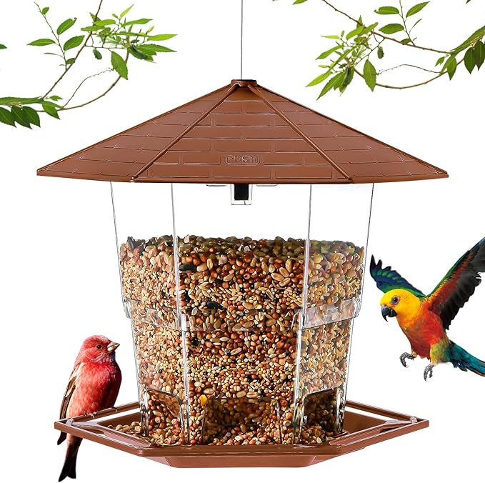 Jealoeur Bird Feeders for Outdoors Hanging Bird Feeder Wild Birds Seed, Brown 2 Pack