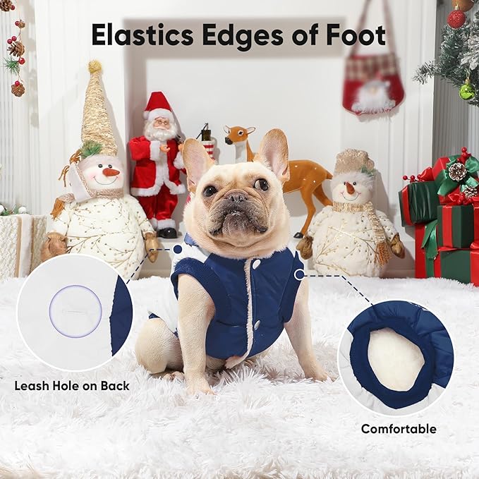Vecomfy Fleece Lining Extra Warm Dog Hoodie in Winter for Medium Dogs Jacket Pet Coats with Hooded,Beige and Blue L