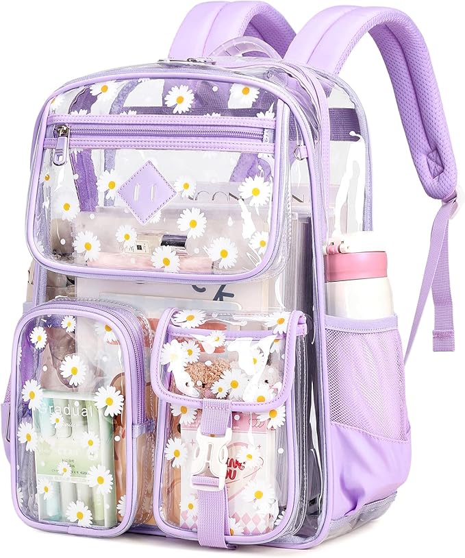 PIG PIG GIRL Clear Backpack for School,Heavy Duty PVC Transparent Bookbag for Girls Stadium Approved See Through Backpack