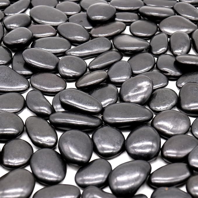 Black Polished Rocks for Plants, Decorative Pebbles, 1-2 Inch, 10 lb
