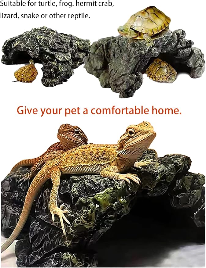 Reptile Habitat, Turtle Hideout,Water Tank Decoration for Fish, Reptiles, Amphibians,Frogs, Snakes,Lizards,Shrimps, Spiders and Small Animals…