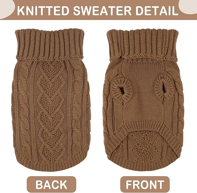 Dog Sweaters for Small Dogs Dog Clothes for Winter Solid Knitted Puppy Clothes Warm Chihuahua Sweater Turtleneck Pullover Pet Cat Sweater Thanksgiving Knitwear (Khaki, S)