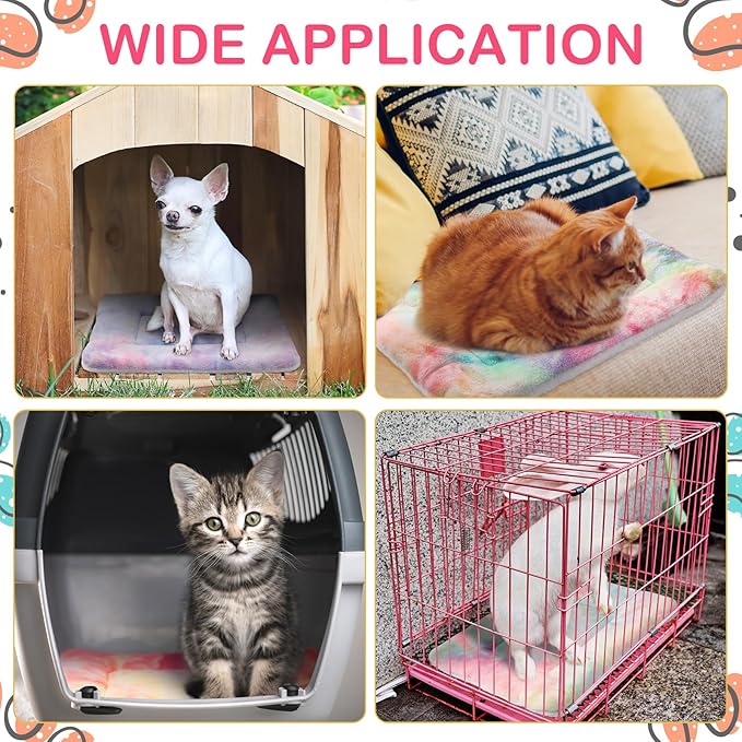 Haull 4 Pcs Waterproof Guinea Pig Bedding Guinea Pig Bed Plush Cage Liners Soft Rabbit Dog Crate Pad Cat Mat Reversible Cozy Animal Pee Pad Hamster Bunny Mat Accessory(Tie Dyed,13 x 18.5 Inch)