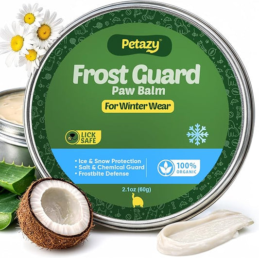 Petazy Dog Paw Balm – Frost Guard Formula for Snow, Ice & Winter Paw Protection | Lick-Safe, Natural Barrier with Beeswax, Coconut Oil & Vitamin E | Paw & Nose Balm for Dogs & Cats, 2.1 oz