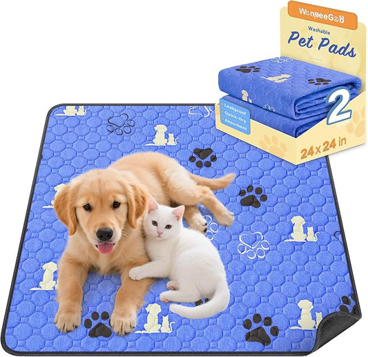 WanpeeGoo Washable Pee Pads, Puppy Pee Pad for Dogs, 2 Pack Absorbent Reusable Training Dog Pads Pet Puppy Pads, Non-Slip Potty Pads for Whelping, Playpen, Crate, Bed, Blue 24"x24"