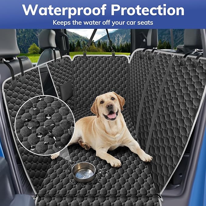 Mancro Back Seat Pet Cover for Dogs, Dog Hammock for Truck with Zipper Side Flap, Waterproof Covers for Full Size Crew Cab Trucks with Fold Up Seats, Fit for Ford F150, Dark Black, X-Large