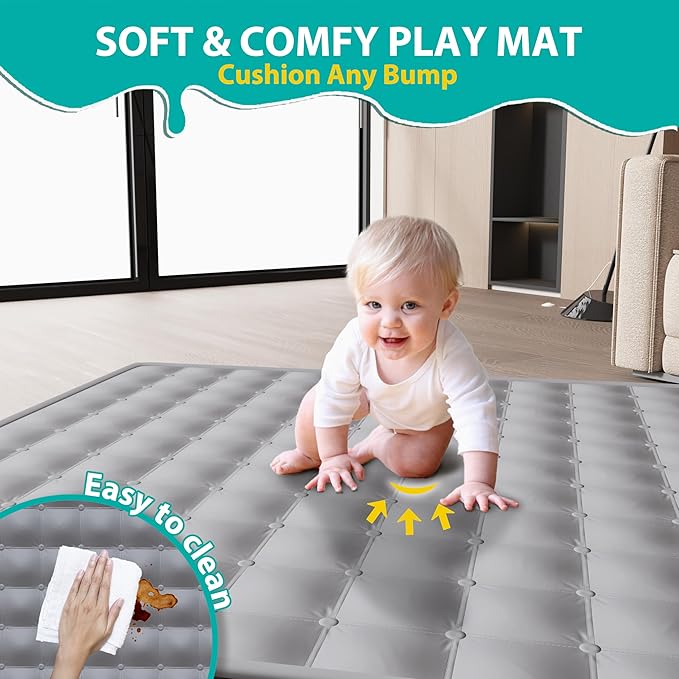 ICAREWAY Foldable Playpen for Babies and Toddlers, 50x50 Inches Portable Playpen, Kids Collapsible Play Pen with 2 Handlers, Indoor & Outdoor Baby Fence Play Area with Visible Mesh, Black