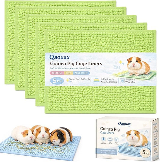 Guinea Pig Cage Liner, Washable Fleece Liners for Guinea Pig Cage, Soft Bedding Mats & Blankets for Small Animals (5 Pcs Green, 16x12'')