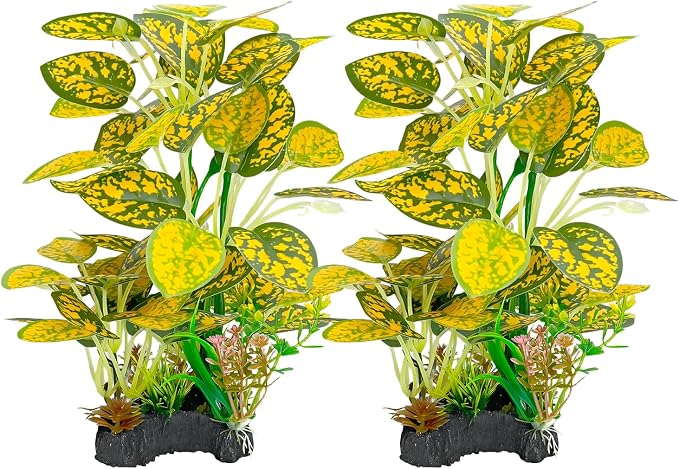 Silk Aquarium Plants 9.8in 2-Pack | Soft fish-safe durable fade-resistant for fresh/salt weighted base flexible