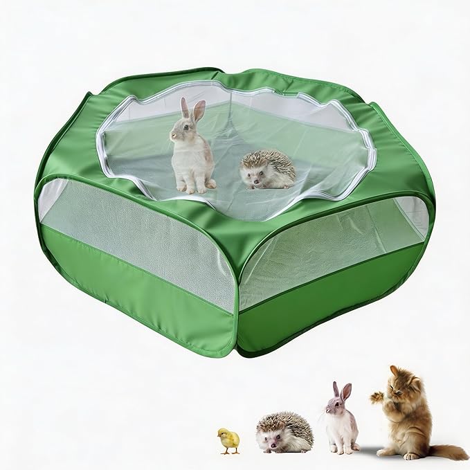 Small Animal Playpen with Zippered Mesh Cover - Portable Foldable Chicken Brooder Box, Indoor Outdoor Enclosure for Guinea Pigs, Bunny, Rabbits, Ferrets, Chinchillas, Kittens (Green)