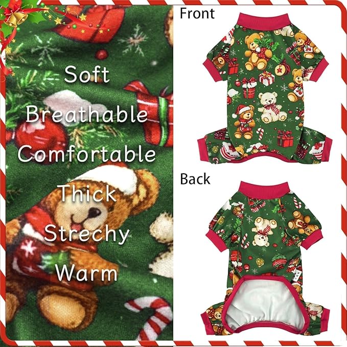XPUDAC 4 Pieces Dog Pajamas for Small Dogs Pjs Clothes Puppy Onesies Outfits for Doggie Christmas Shirts Sleeper for Pet, L