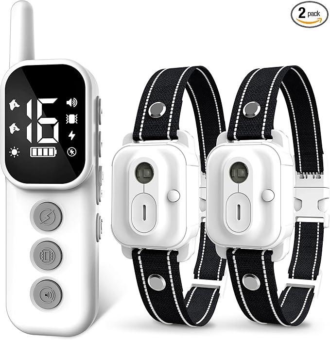 Dog Training Collar with Remote Control, 3300FT and 4 Training Modes Beep,Vibration,Safe Static, LED Night Light,IPX7 Waterproof Rechargeable E-Collar for All Breeds (8-150lbs) - 2 Collars 2 Dogs