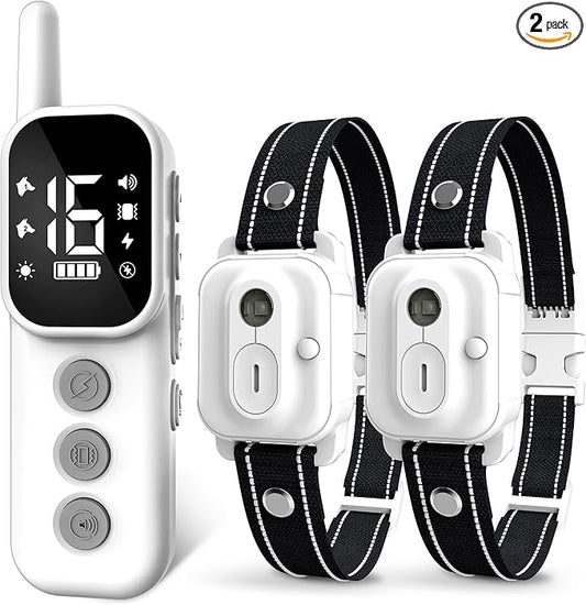 Dog Training Collar with Remote Control, 3300FT and 4 Training Modes Beep,Vibration,Safe Static, LED Night Light,IPX7 Waterproof Rechargeable E-Collar for All Breeds (8-150lbs) - 2 Collars 2 Dogs