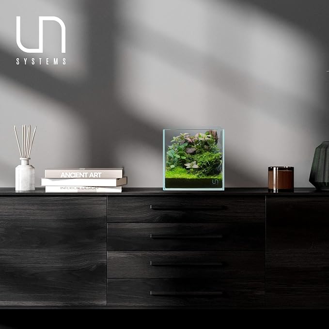 Ultum Nature Systems Ultra Clear Rimless Aquarium - Low Iron Glass Fish Tank with 45° Mitered Edges, 5mm-12mm Thick, Leveling Mat Included (16C, Cube, 1 Gallon)