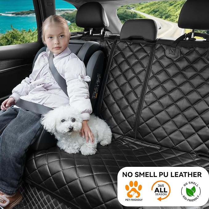 Dog Car Seat Cover for Back Seat, Waterproof Back Seat Covers for Dogs, PU Leather Nonslip Bench Car Seat Protector Universal Fit Most Vehicles,SUVs,Small Trucks（Black,Standard）