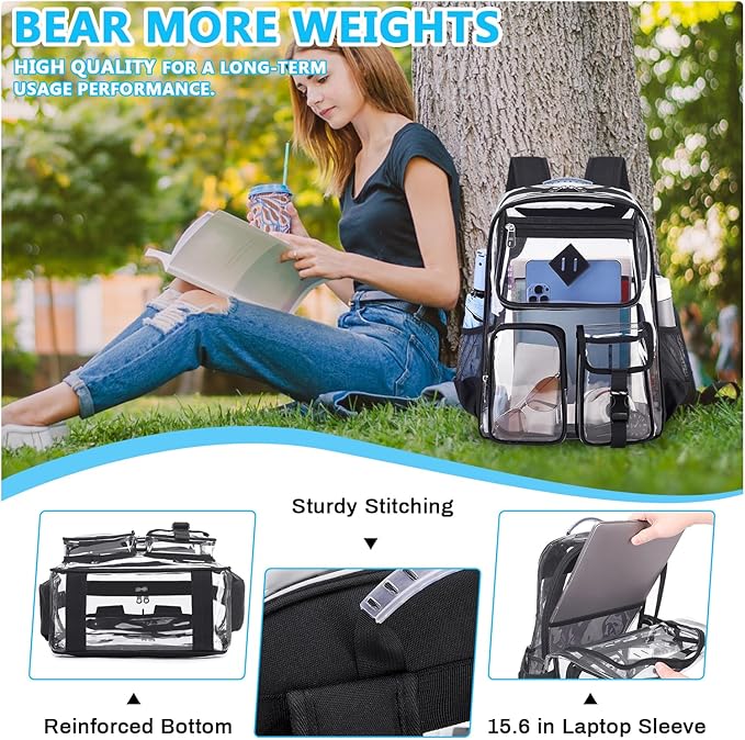 PIG PIG GIRL Clear Backpack for School,Heavy Duty PVC Transparent Bookbag for Girls Stadium Approved See Through Backpack